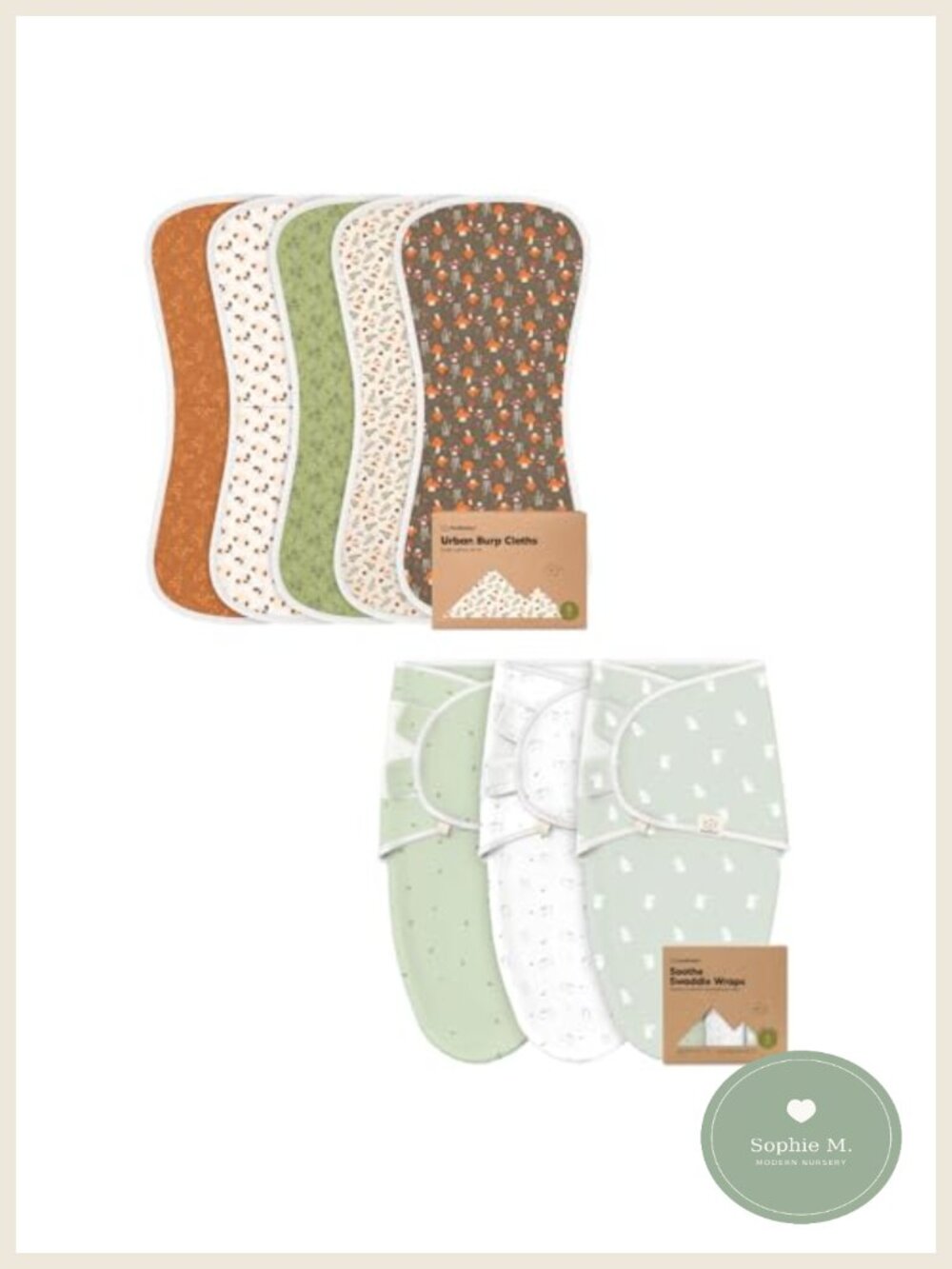5-Pack Organic Burp Cloths & 3-Pack Swaddle Sleep Sacks Set